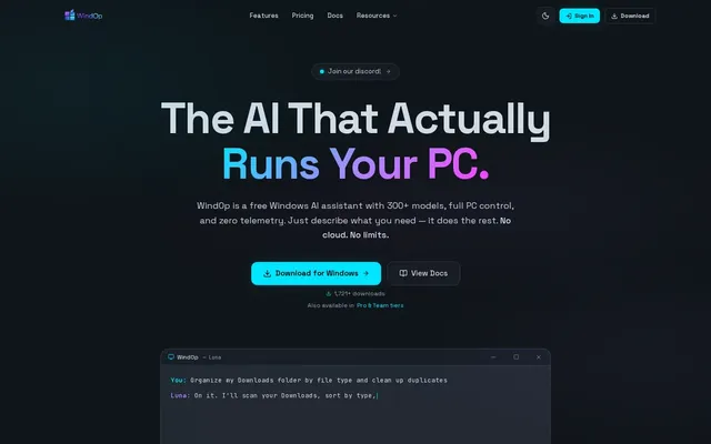 Screenshot of the WindOp website homepage