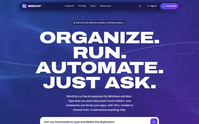 Screenshot of the WindOp website homepage